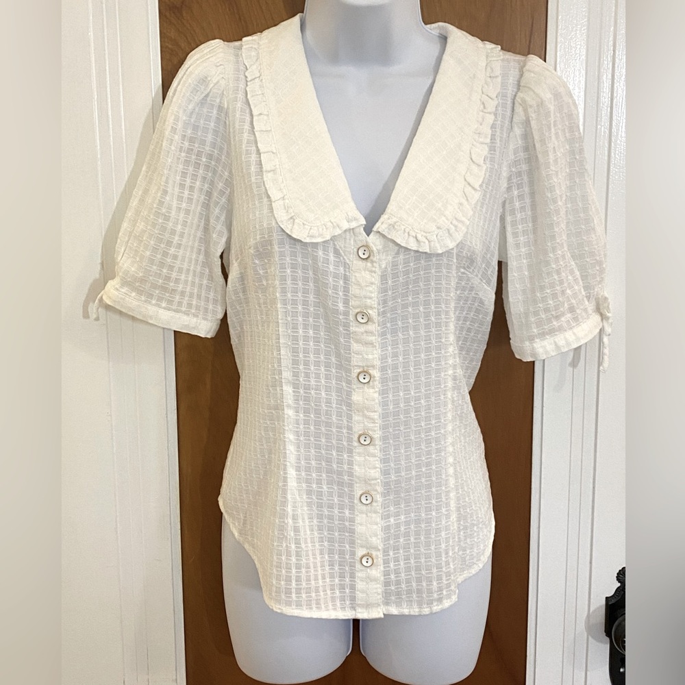 NWT Maeve by Anthropologie Picnic Puff Sleeve White Sz 4 Small